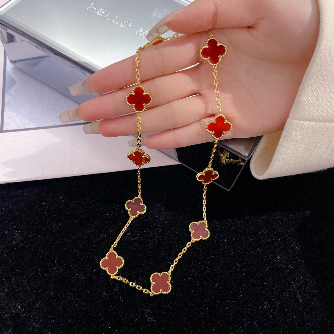 [⭐Corinne]CLOVER 10 MOTIFS CARNELIAN NECKLACE