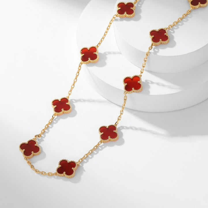 [⭐Corinne]CLOVER 10 MOTIFS CARNELIAN NECKLACE