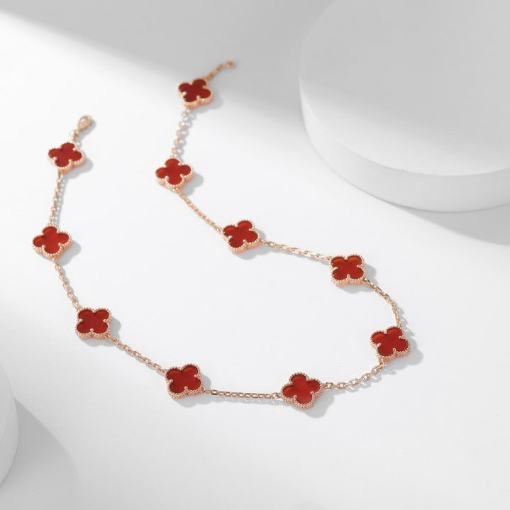 [⭐Corinne]CLOVER 10 MOTIFS CARNELIAN NECKLACE