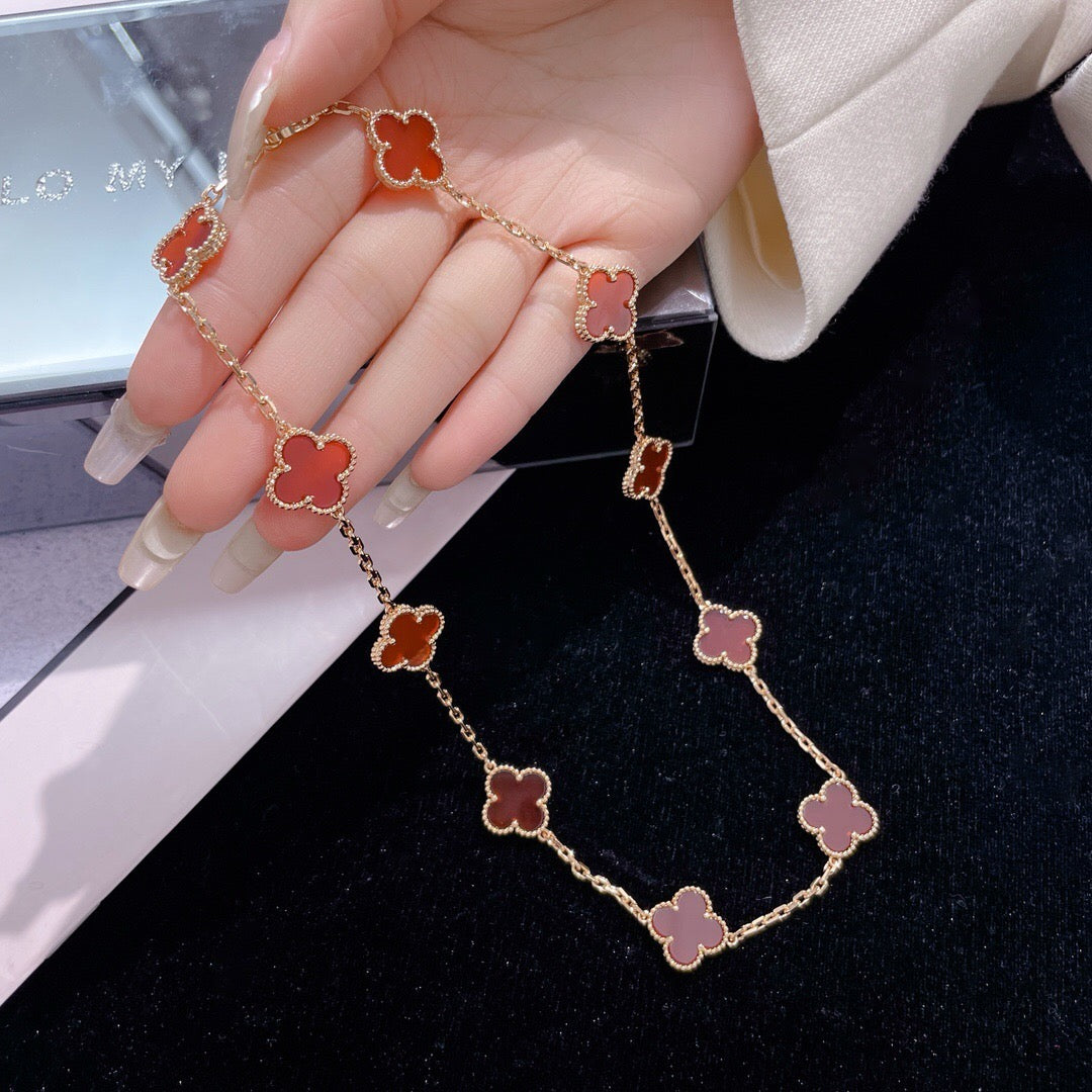 [⭐Corinne]CLOVER 10 MOTIFS CARNELIAN NECKLACE