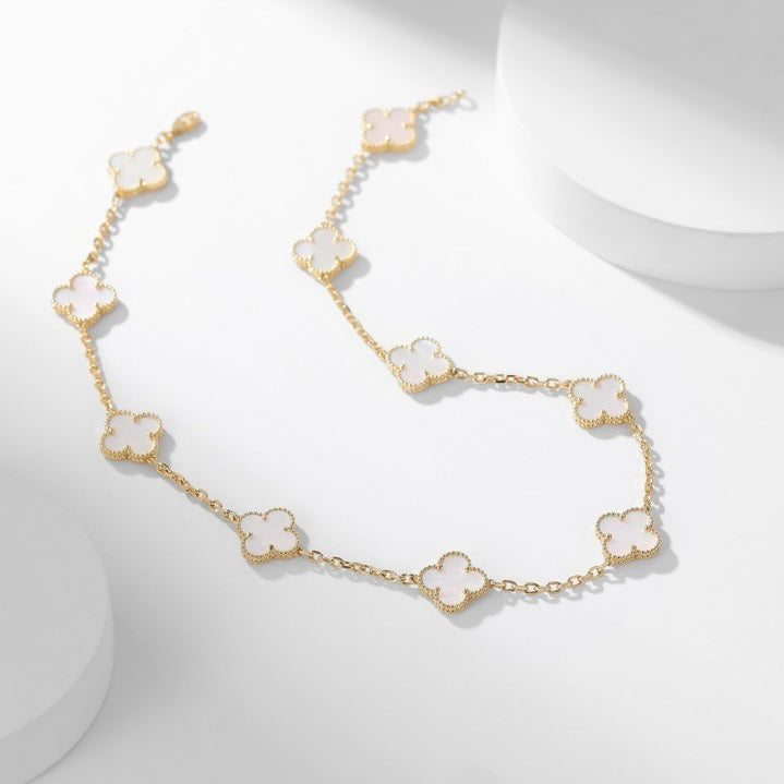 [⭐Corinne]CLOVER 10 MOTIFS WHITE MOTHER OF PEARL NECKLACE