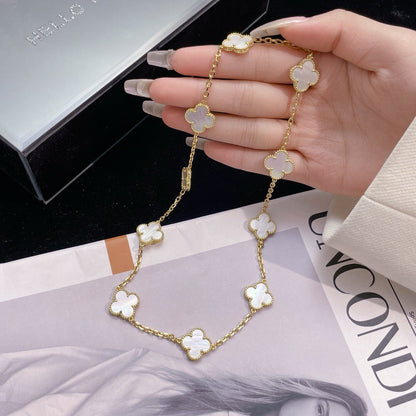 [⭐Corinne]CLOVER 10 MOTIFS WHITE MOTHER OF PEARL NECKLACE