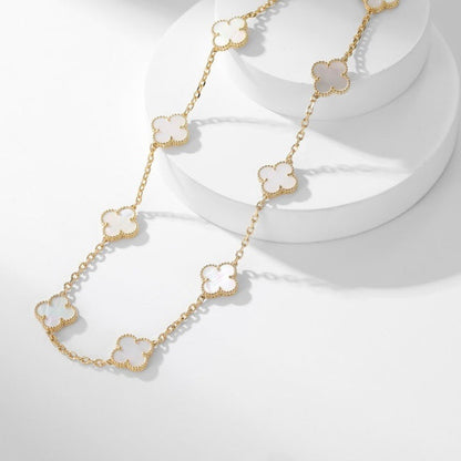 [⭐Corinne]CLOVER 10 MOTIFS WHITE MOTHER OF PEARL NECKLACE