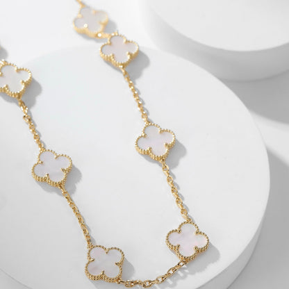 [⭐Corinne]CLOVER 10 MOTIFS WHITE MOTHER OF PEARL NECKLACE