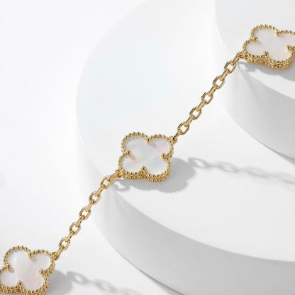 [⭐Corinne]CLOVER 10 MOTIFS WHITE MOTHER OF PEARL NECKLACE
