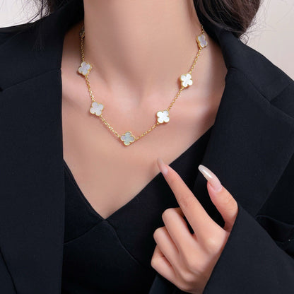 [⭐Corinne]CLOVER 10 MOTIFS WHITE MOTHER OF PEARL NECKLACE