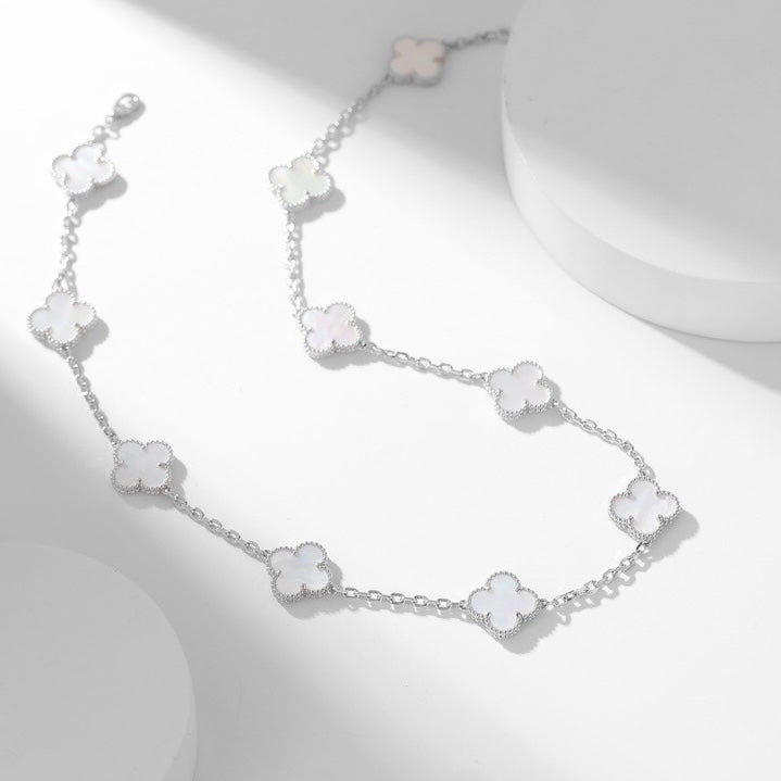 [⭐Corinne]CLOVER 10 MOTIFS WHITE MOTHER OF PEARL NECKLACE