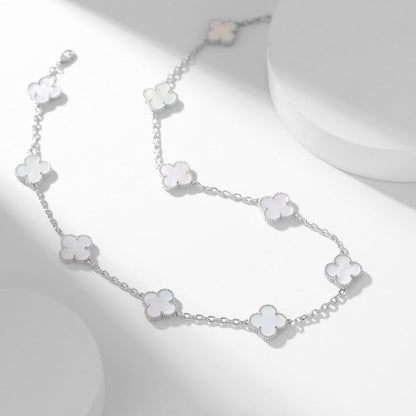 [⭐Corinne]CLOVER 10 MOTIFS WHITE MOTHER OF PEARL NECKLACE