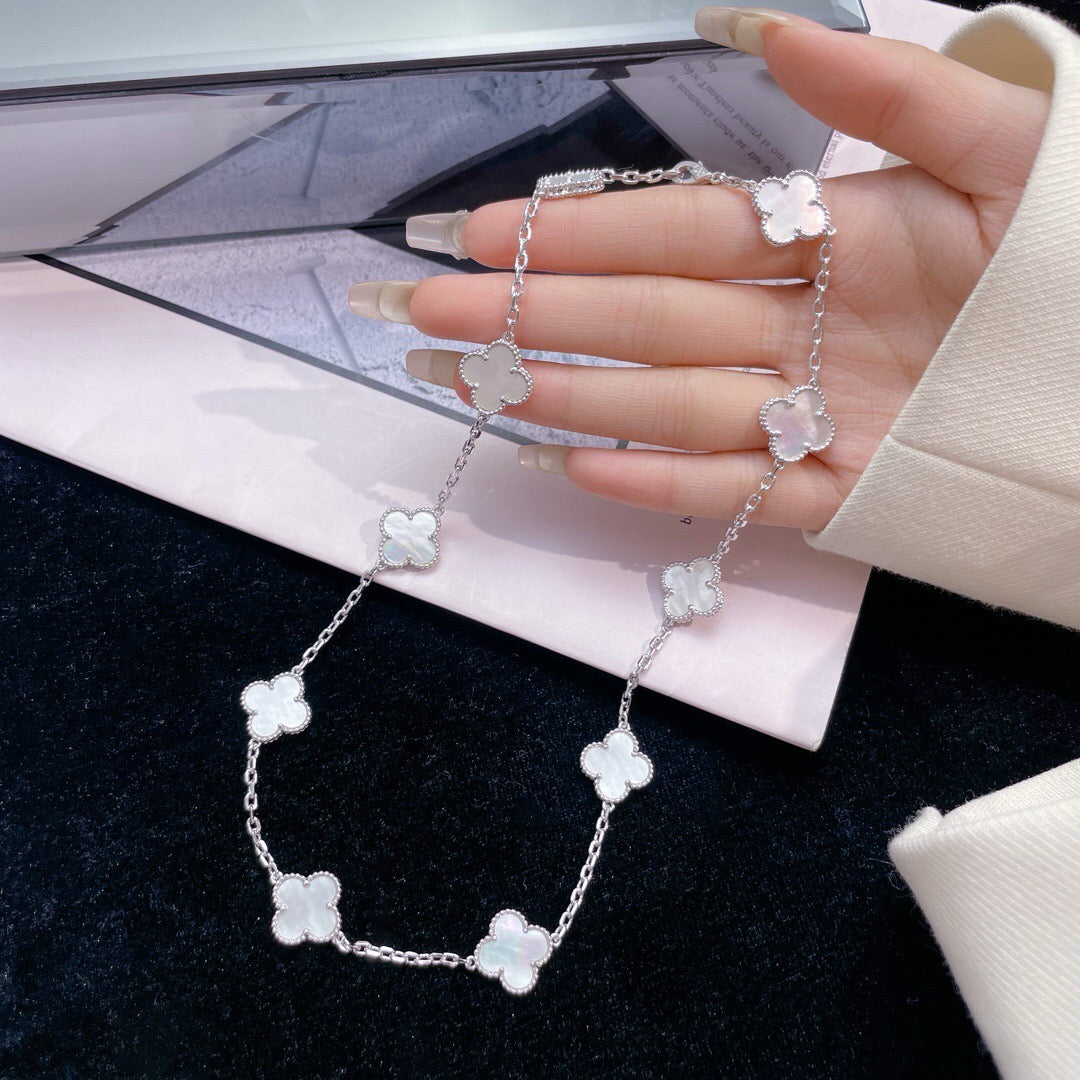 [⭐Corinne]CLOVER 10 MOTIFS WHITE MOTHER OF PEARL NECKLACE