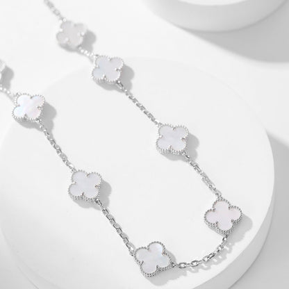 [⭐Corinne]CLOVER 10 MOTIFS WHITE MOTHER OF PEARL NECKLACE