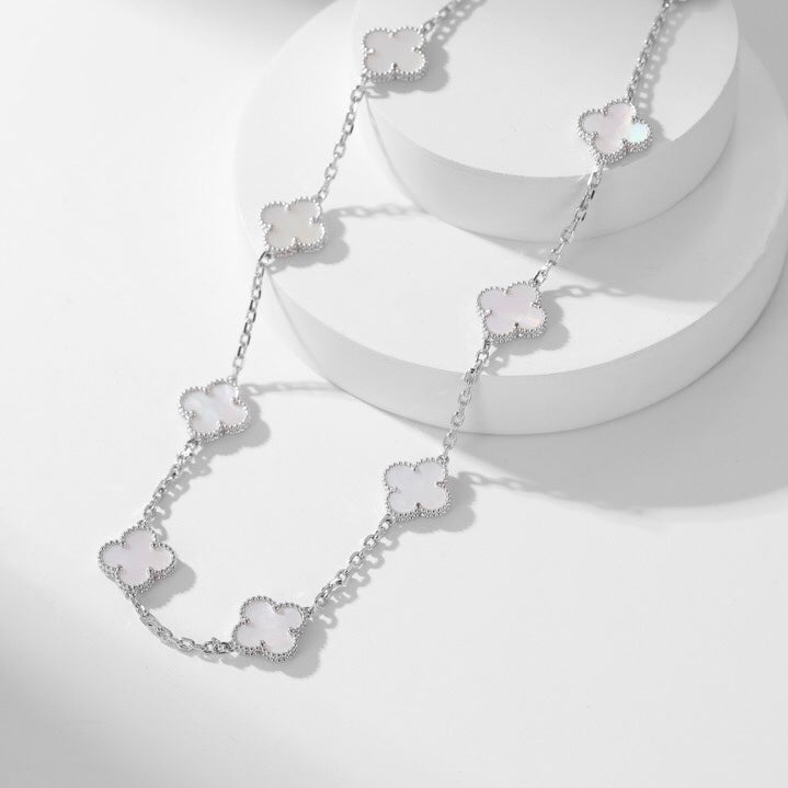 [⭐Corinne]CLOVER 10 MOTIFS WHITE MOTHER OF PEARL NECKLACE