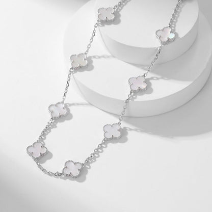 [⭐Corinne]CLOVER 10 MOTIFS WHITE MOTHER OF PEARL NECKLACE