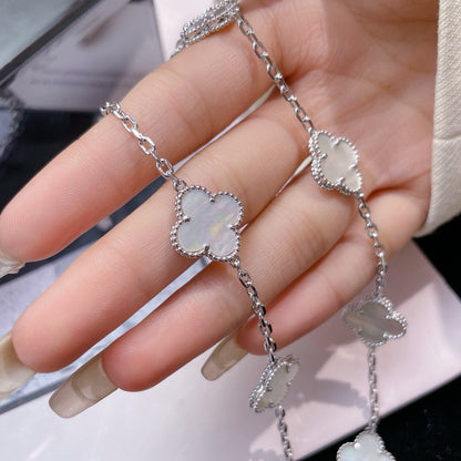[⭐Corinne]CLOVER 10 MOTIFS WHITE MOTHER OF PEARL NECKLACE