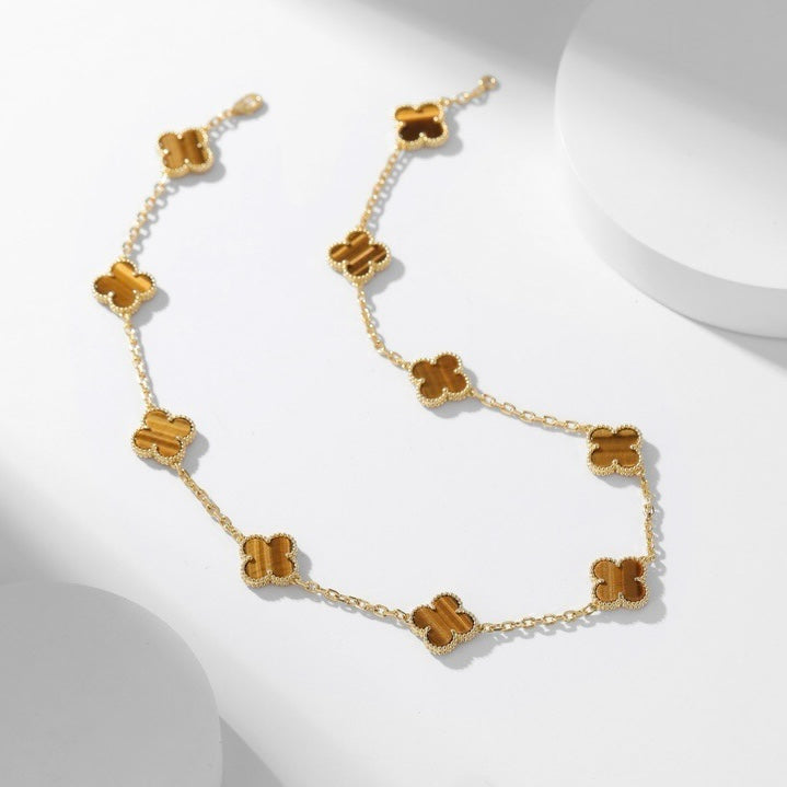 [⭐Corinne]CLOVER 10 MOTIFS TIGER EYE NECKLACE