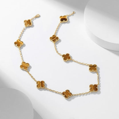 [⭐Corinne]CLOVER 10 MOTIFS TIGER EYE NECKLACE