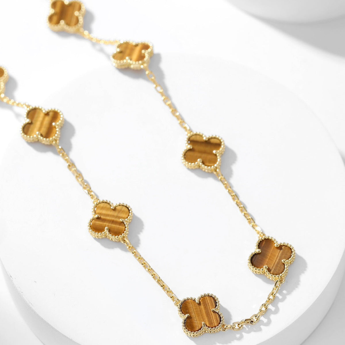 [⭐Corinne]CLOVER 10 MOTIFS TIGER EYE NECKLACE