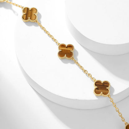 [⭐Corinne]CLOVER 10 MOTIFS TIGER EYE NECKLACE