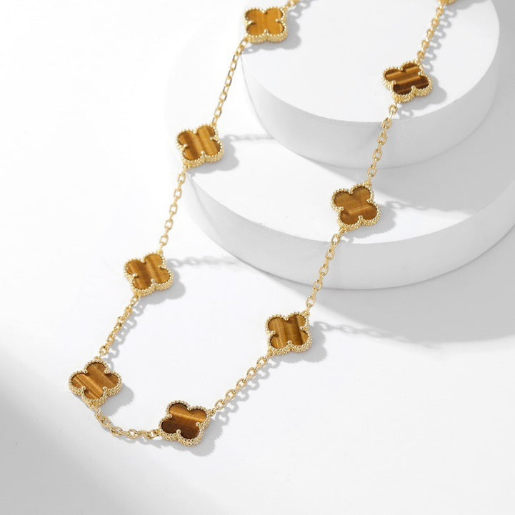 [⭐Corinne]CLOVER 10 MOTIFS TIGER EYE NECKLACE