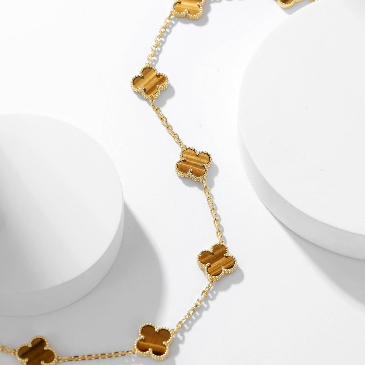 [⭐Corinne]CLOVER 10 MOTIFS TIGER EYE NECKLACE