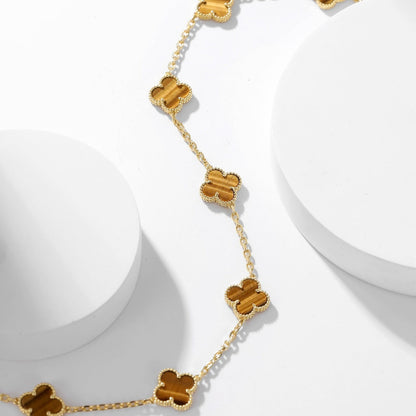 [⭐Corinne]CLOVER 10 MOTIFS TIGER EYE NECKLACE