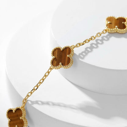 [⭐Corinne]CLOVER 10 MOTIFS TIGER EYE NECKLACE