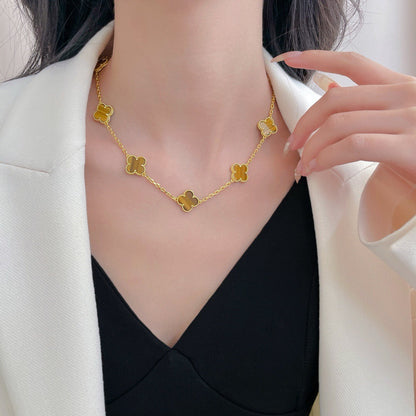 [⭐Corinne]CLOVER 10 MOTIFS TIGER EYE NECKLACE