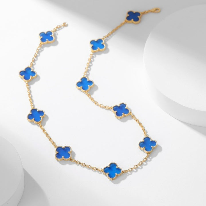 [⭐Corinne]CLOVER 10 MOTIFS BLUE AGATE NECKLACE