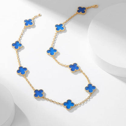 [⭐Corinne]CLOVER 10 MOTIFS BLUE AGATE NECKLACE