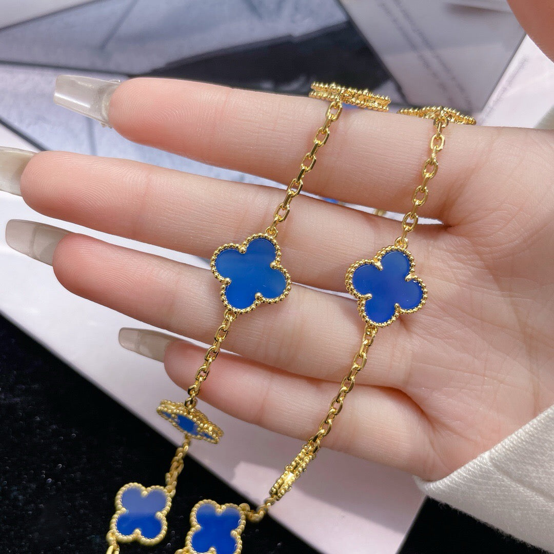 [⭐Corinne]CLOVER 10 MOTIFS BLUE AGATE NECKLACE
