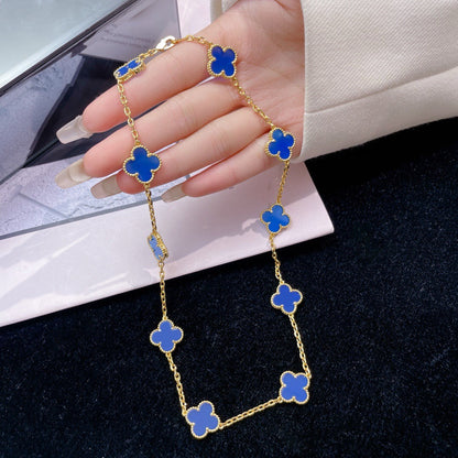 [⭐Corinne]CLOVER 10 MOTIFS BLUE AGATE NECKLACE