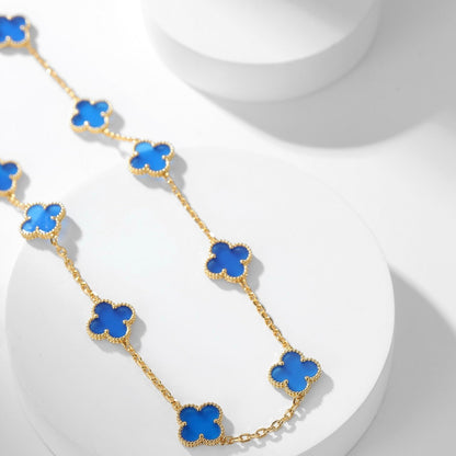 [⭐Corinne]CLOVER 10 MOTIFS BLUE AGATE NECKLACE