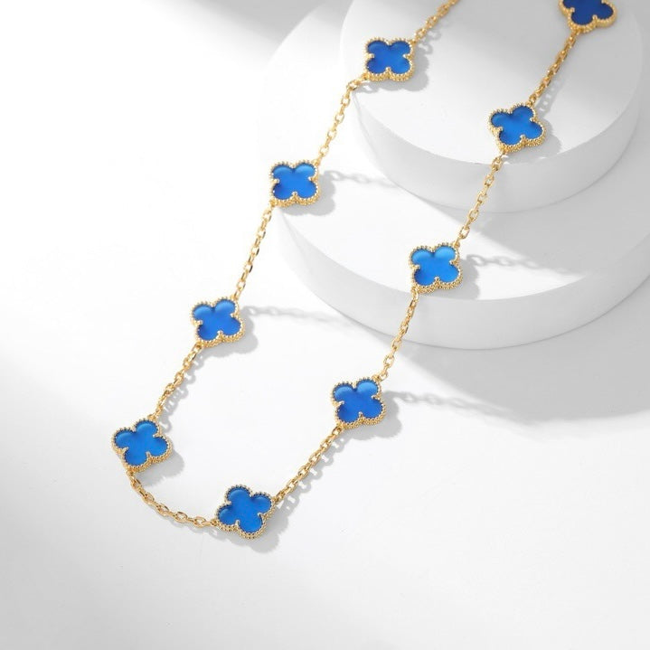 [⭐Corinne]CLOVER 10 MOTIFS BLUE AGATE NECKLACE