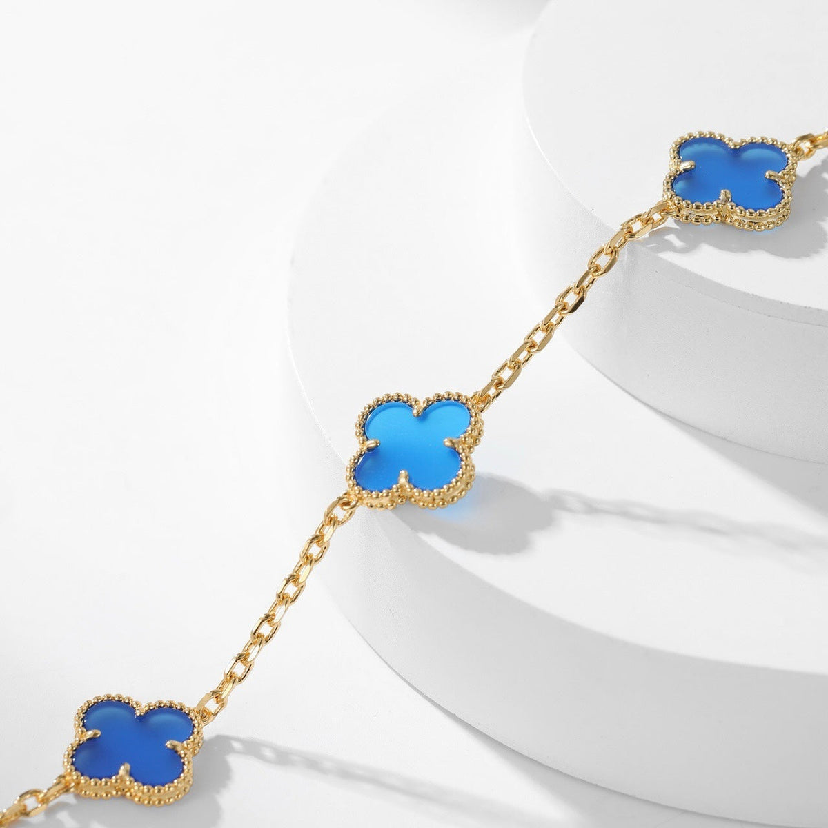 [⭐Corinne]CLOVER 10 MOTIFS BLUE AGATE NECKLACE