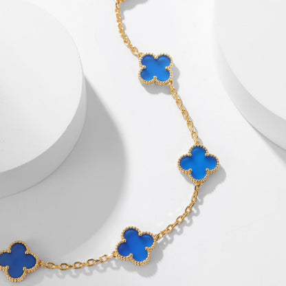 [⭐Corinne]CLOVER 10 MOTIFS BLUE AGATE NECKLACE
