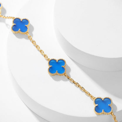 [⭐Corinne]CLOVER 10 MOTIFS BLUE AGATE NECKLACE