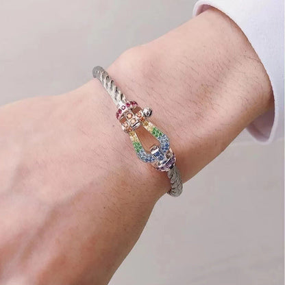 [⭐Corinne]FORC LARGE HORSESHOE  COLORED DIAMOND BRACELET SILVER