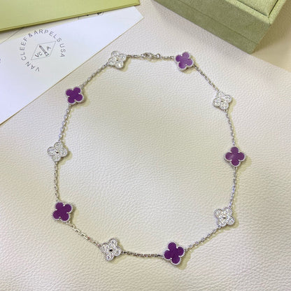 [⭐Corinne Jewelry]CLOVER 10 MOTIFS  PURPLE VIOLET DIAMOND NECKLACE