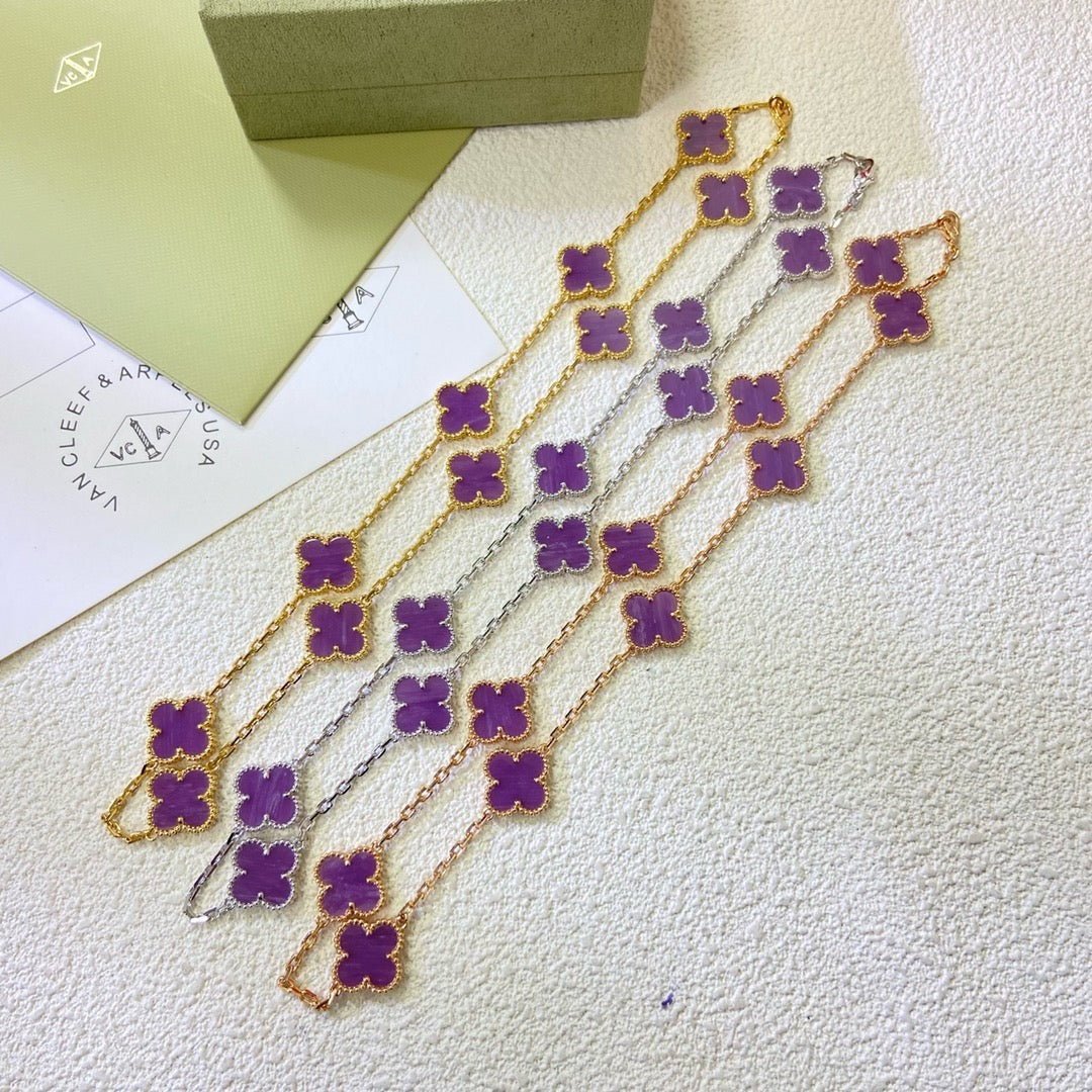 [⭐Corinne Jewelry]CLOVER 10 MOTIFS  PURPLE VIOLET  NECKLACE