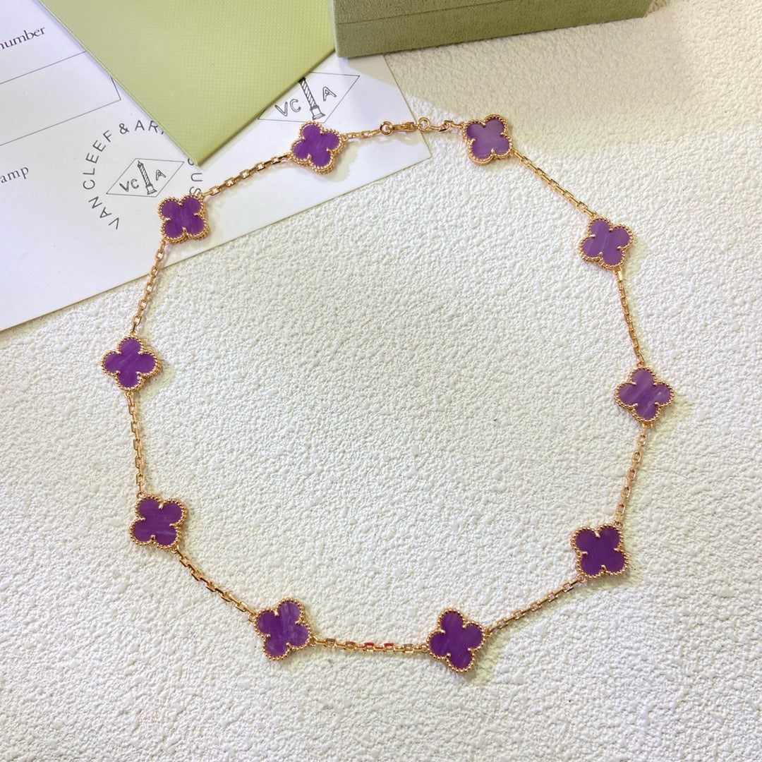[⭐Corinne Jewelry]CLOVER 10 MOTIFS  PURPLE VIOLET  NECKLACE