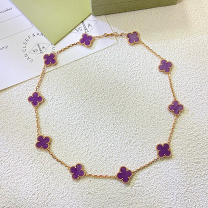 [⭐Corinne Jewelry]CLOVER 10 MOTIFS  PURPLE VIOLET  NECKLACE