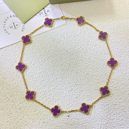 [⭐Corinne Jewelry]CLOVER 10 MOTIFS  PURPLE VIOLET  NECKLACE