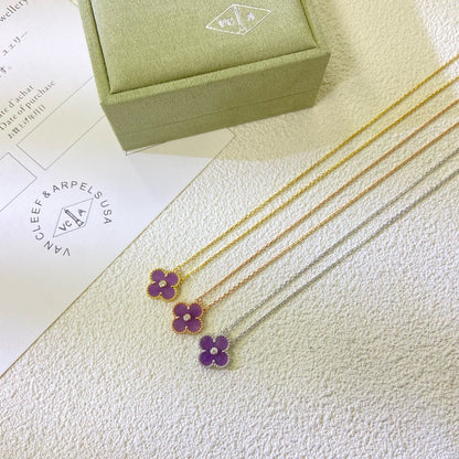 [⭐Corinne Jewelry]CLOVER 15MM DIAMOND  PURPLE VIOLET NECKLACE
