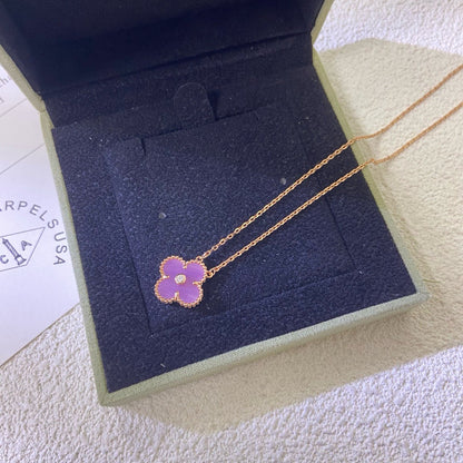 [⭐Corinne Jewelry]CLOVER 15MM DIAMOND  PURPLE VIOLET NECKLACE