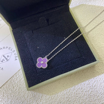 [⭐Corinne Jewelry]CLOVER 15MM DIAMOND  PURPLE VIOLET NECKLACE