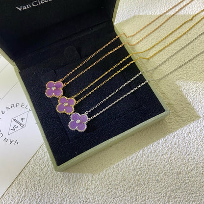 [⭐Corinne Jewelry]CLOVER 15MM DIAMOND  PURPLE VIOLET NECKLACE
