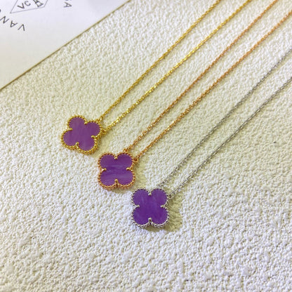 [⭐Corinne Jewelry]CLOVER 15MM  PURPLE VIOLET NECKLACE