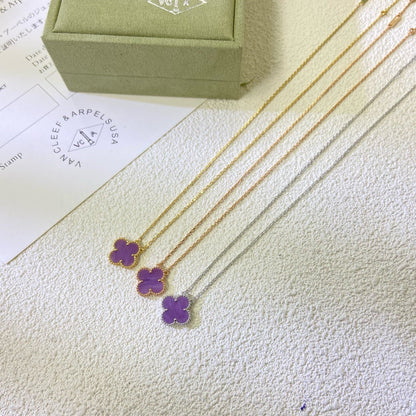 [⭐Corinne Jewelry]CLOVER 15MM  PURPLE VIOLET NECKLACE