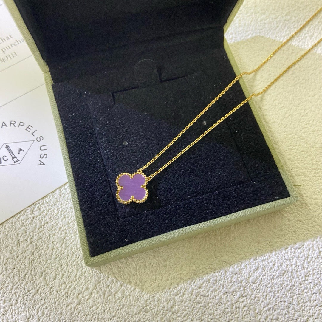 [⭐Corinne Jewelry]CLOVER 15MM  PURPLE VIOLET NECKLACE
