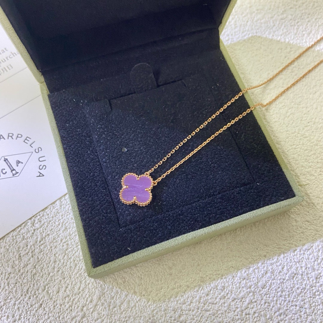 [⭐Corinne Jewelry]CLOVER 15MM  PURPLE VIOLET NECKLACE