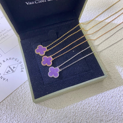 [⭐Corinne Jewelry]CLOVER 15MM  PURPLE VIOLET NECKLACE